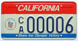 California Olympic Training Center License Plate,  Low Number 6,  Specialty