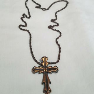 Vintage Luca L Razza Solid Copper Cross With 24 Inch Chain Necklace Easter