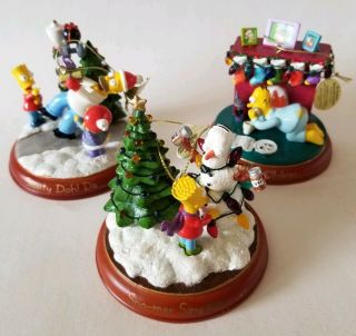 2002 Bradford Editions Simpsons Illuminated Christmas Ornament Set