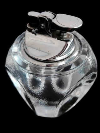 Vintage Clear Glass Table Top Style Gas Cigarette Smoking Lighter Holder 3/5inch