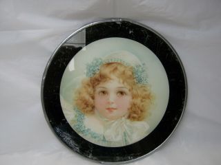 Vintage Glass Flue Cover Young Girl Portrait 8 3/4 " - Late 1800 