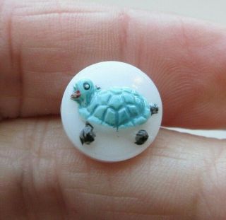Lovely Small Antique Vtg Realistic Glass Button Turquoise Turtle 5/8 " (l)
