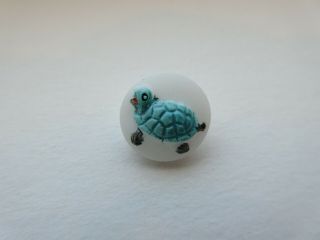 Lovely Small Antique Vtg Realistic GLASS BUTTON Turquoise Turtle 5/8 