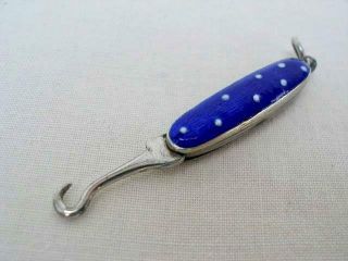 A Good Quality 19th Century Button Hook With Blue Guilloche Enamel Grips.