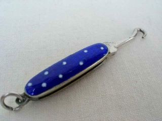 A Good Quality 19th Century Button Hook With Blue Guilloche Enamel Grips. 2