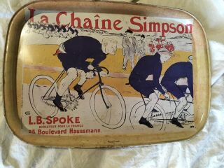 Vintage Bicycle Cyclist La Chaine Simpson Lb Spoke France Collectible Metal Tray