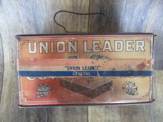 ANTIQUE UNION LEADER CUT PLUG TIN LITHO LUNCH PAIL TOBACCO CAN EAGLE VINTAGE OLD 3