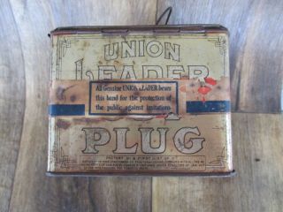 ANTIQUE UNION LEADER CUT PLUG TIN LITHO LUNCH PAIL TOBACCO CAN EAGLE VINTAGE OLD 4