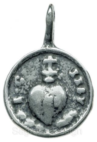 Small Sacred Heart / Immaculate Heart Silver Medal,  From 18th C Italian