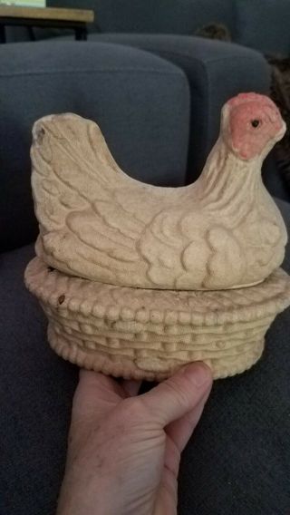 Paper Mache Chicken And Nest Vintage 7 " Wide By 6.  5 Tall.
