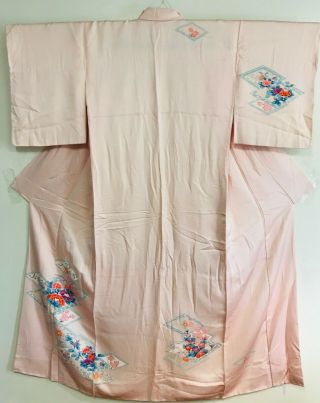 Vintage Light Pink Color Kimono Decorated With Flowers 698