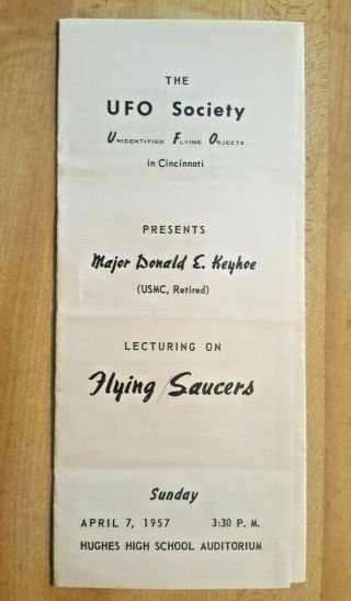 1957 Ufo Society Cincinnati Pamphlet Important Major Don Keyhoe Ret.  Usmc Nicap