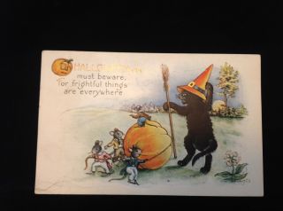 Vintage Black Cat And Mice Halloween Postcard 4