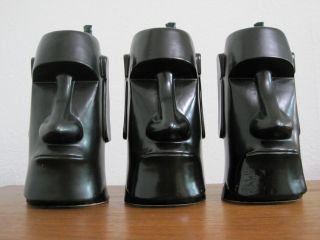 Tiki Mug Set Of 3 Vintage Mid Century Omc Black Moai Easter Island,  Recipe Book