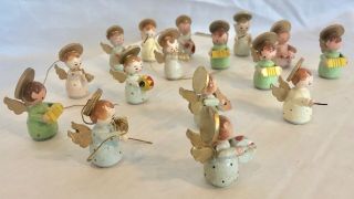 SET OF 16 VINTAGE ERZGEBIRGE STYLE WOOD ANGELS PLAYING DIFFERENT INSTRUMENTS 2