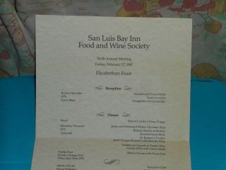 1981 SAN LUIS BAY INN FOOD and WINE SOCIETY Elizabethan Feast MENU California 2