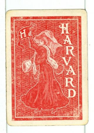Single Vintage Old Wide Playing Card,  " Harvard University " Red Lady