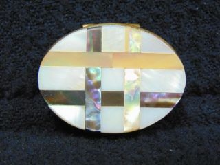 Vintage Mother Of Pearl Inlaid Pill Box 39mm X 30mm