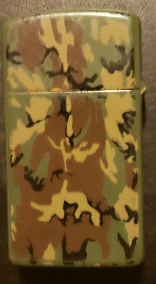 Vintage 1986 Zippo Lighter Camouflage Jungle Army SLIM Camo Bradford PA 2
