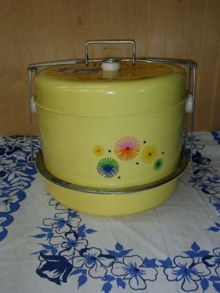 Vintage Metal Peoria Triple Decker Food Carrier Cake Pie Usa Yellow