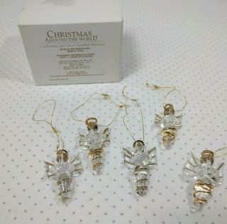 Christmas Around The World 5 Glass Miniatures Angel Tree Ornaments Clear & Gold