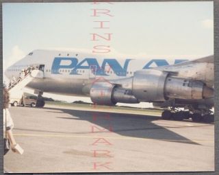 Vintage Color Photo Passengers Exiting Pan American Airlines Airplane 688949