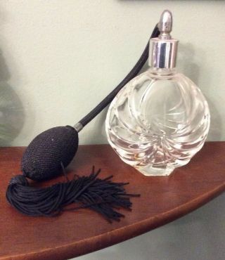 Rare Vintage French Crystal Perfume Bottle Spray Atomizer Black Bulb Refillable