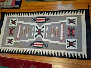 Storm Pattern Mexican Rug Faux Navajo Indian Design Wool 64 X 32 Vintage