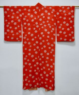 Japanese Silk Antique Kimono / Flower Pattern Komon / Silk Fabric /221
