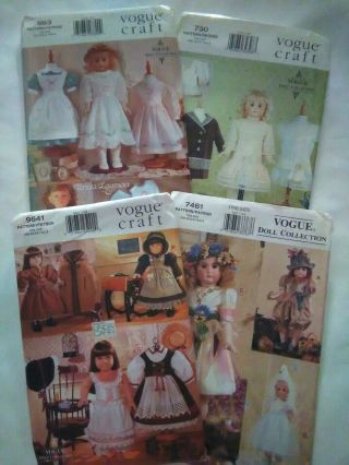 4 Vogue Craft Doll Clothes Patterns - 663,  730,  7461,  9641 For 18 " Dolls -