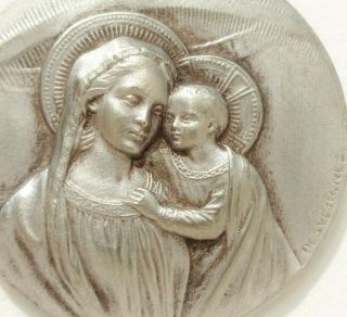Portrait Of Holy Mary W/ Infant Jesus - 1910 Antique Art Medal Signed Desvergnes