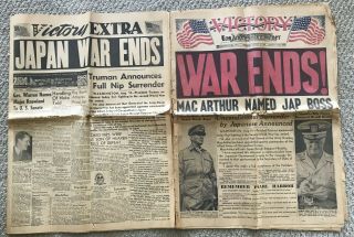 2 Orig Wwii Ends Full Herald Express,  Los Angeles Examiner Aug 24 - 25 1945 Gd,