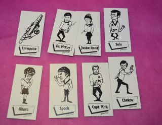Star Trek © 1968 Gordon Currie Complete 8 Card Set Tos Caricature Trading Cards