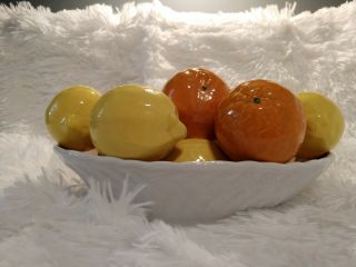 Vintage Horchow Kitsch Italian Ceramic Oranges & Lemons In A Basket