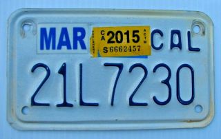 2015 California Motorcycle Cycle License Plate " 21l7230 " Ca 15