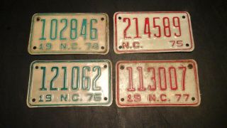 Vintage North Carolina Motorcycle License Plates (4) 1974,  1975,  1976 And 1977
