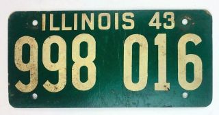 Illinois 1943 World War Ii Old License Plate Cardboard Car Tag Garage Vtg Decor