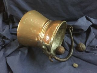 Antique Brass Plated Pail With Cast Iron Handle And 3 Musket Balls
