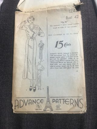 Advance Patterns 1242 1930’s Vintage Sewing Pattern Women’s Ensemble