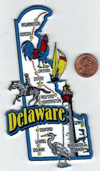 Delaware State Map Jumbo Magnet 6 Color Wilmington Dover