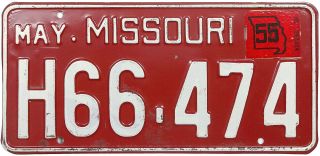 1954 1955 Missouri License Plate (gibby Very Good)