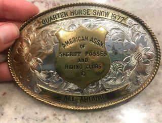 Trophy Belt Buckle - American Qh 1977 - Montana Silversmith - Flower Accents