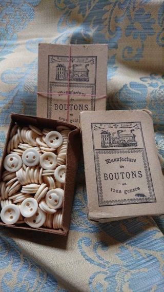 2 GORGEOUS BOXES ANTIQUE FRENCH BUTTONS c1890 3