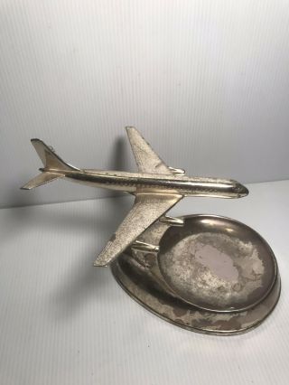 Vintage Aluminum / Metal Commercial Airplane Ashtray - Missing Engine & Tray