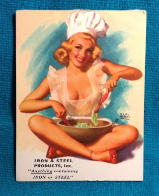 1940s Pinup Girl Earl Moran Chef Blotter Art Iron & Steel Products Advertising