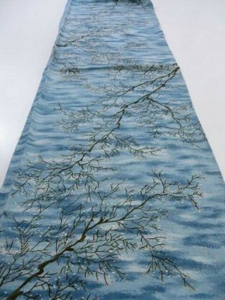1R01z60 Vintage Japanese Kimono Silk FABRIC Light blue Trees 41.  7 