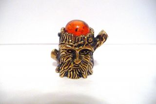 Thimble Handcrafted Brass - Bronze Russian Old Man In A Tree W/baltic Amber Top
