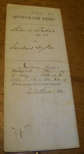 1854 Antique Scriba Ny Land Deed Legal Document Labar Maucoarring & Sardius Dyke