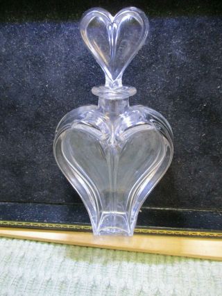 Vintage Clear Glass Perfume Bottle Decanter With Stopper 6 " Heart Shape