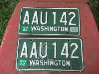 1958 1959 1960 1961 1962 Washington License Plates Plate 1961,  62 Tag Aau 142
